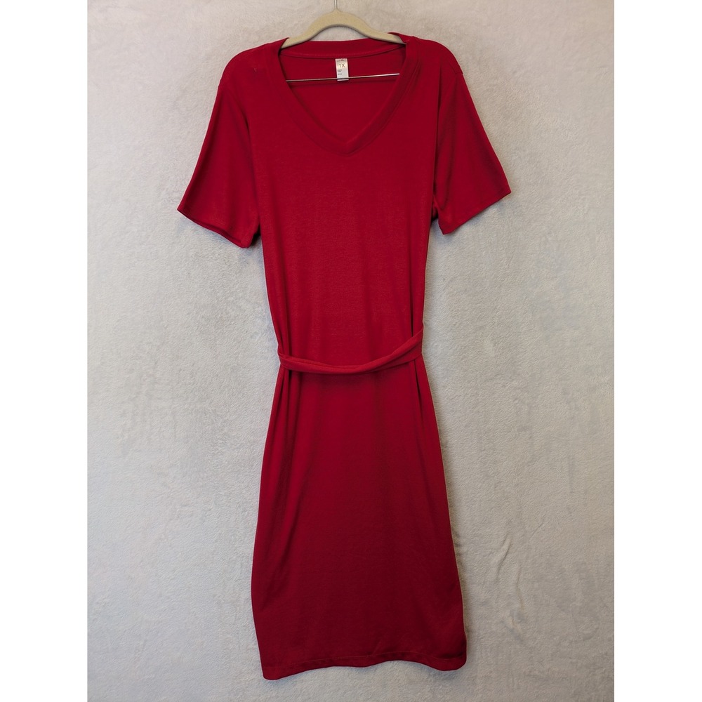 Just Be Women's Size 1X Red Ribbed Midi T-Shirt Dress with‎ Belt